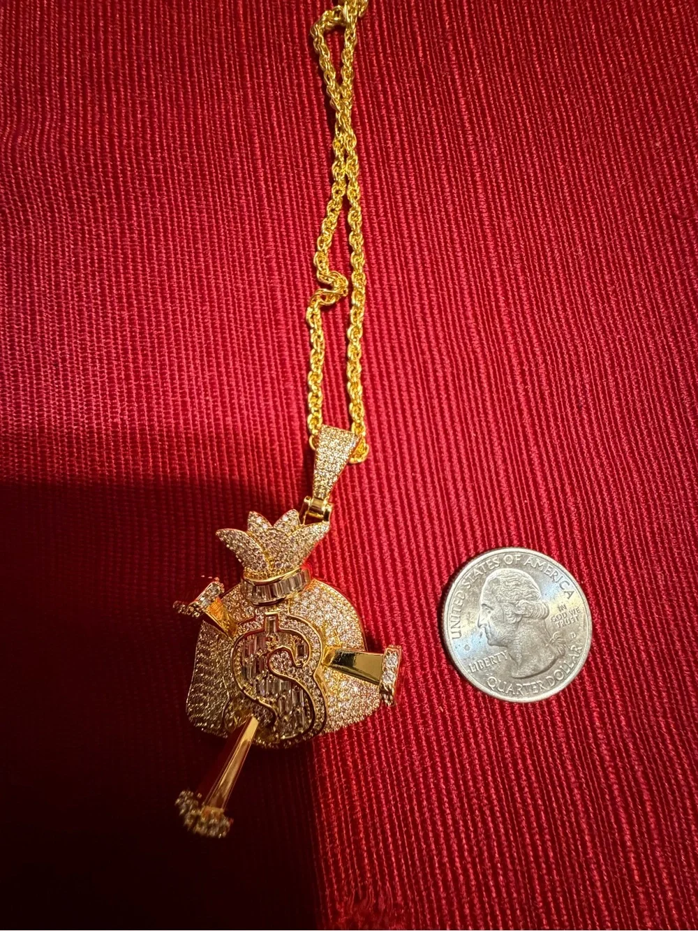 Money Bag with Nails Pendant – Full Moissanite | 14K Gold Plated
